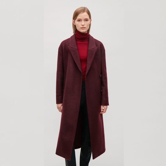 COS Belted Wool Coat in Burgundy - Picture 1 of 9
